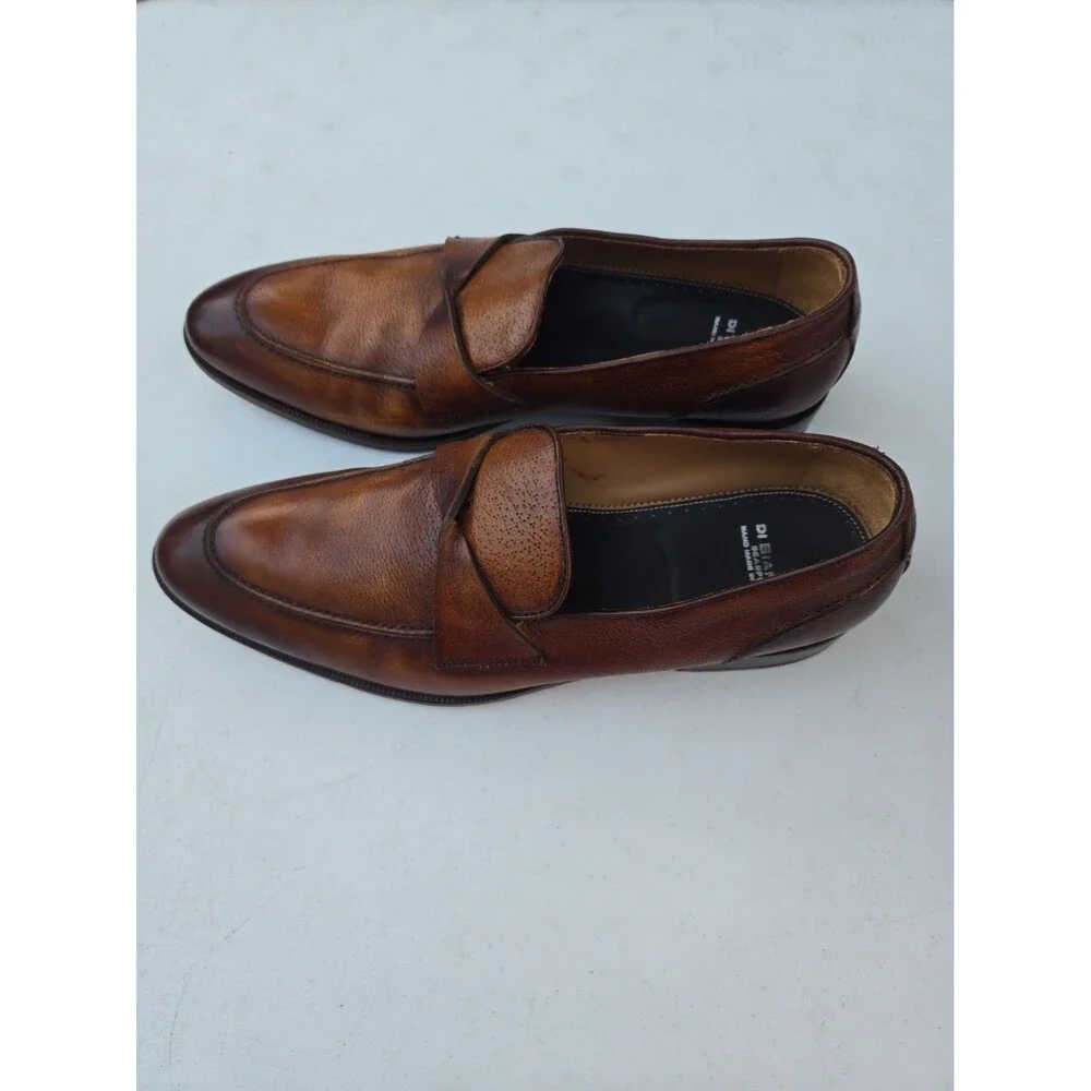 Di Bianco Scarpe Criss Cross Loafers Slip On Shoes Mens 9.5 Brown Leather Penny